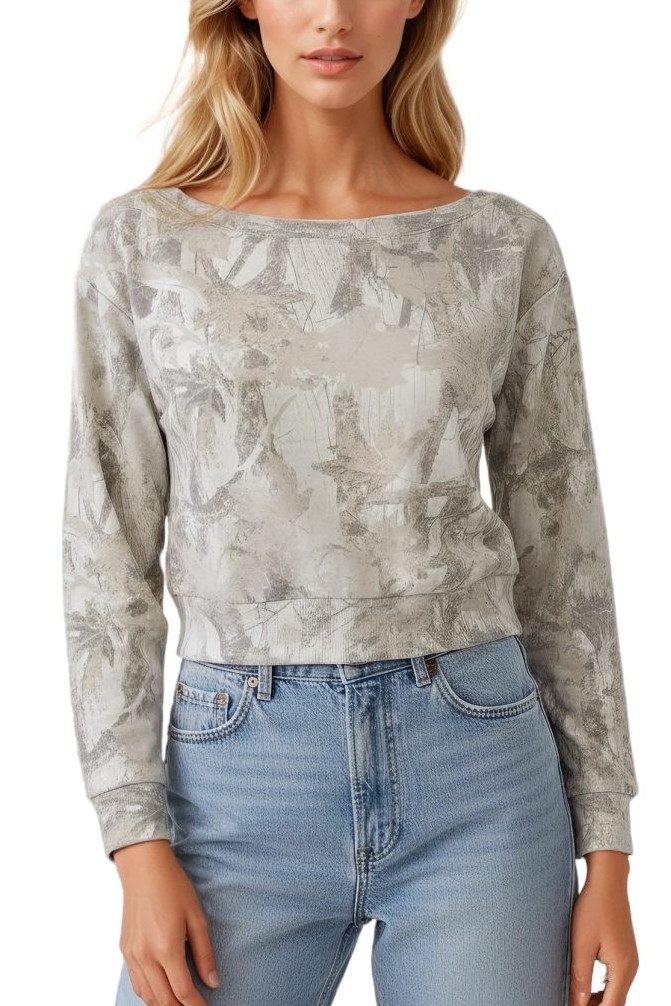 Fleece Camo Off-shoulder Long Sleeve Cropped Top