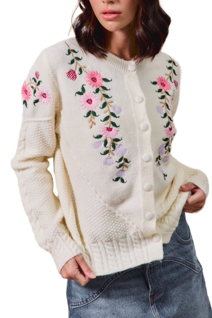 Floral Embroidered Coquette Sweater Cardigan