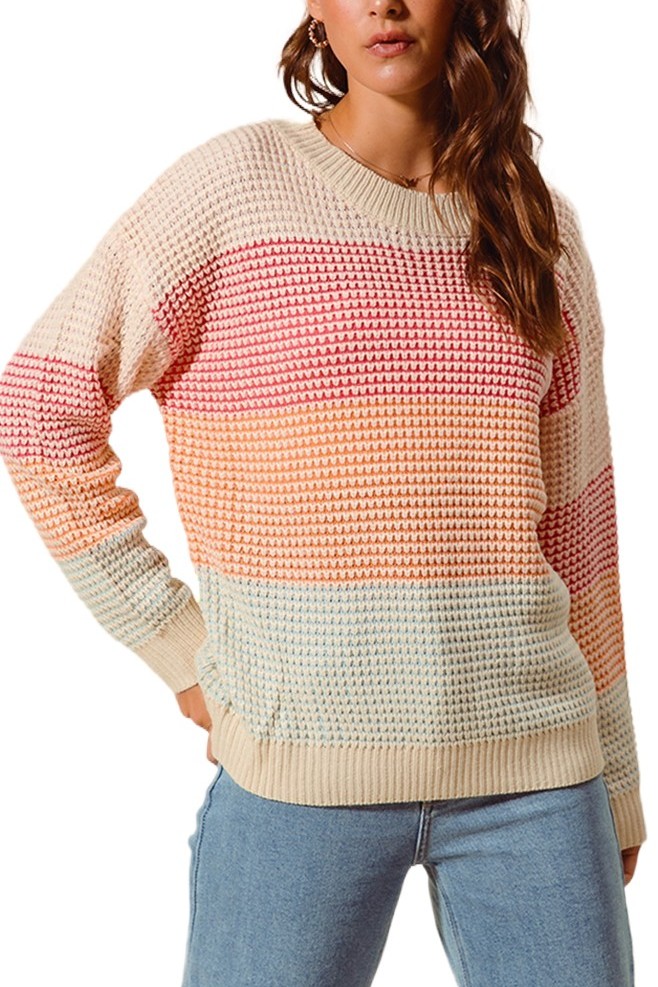 Loosie Fit Multi Color Block Sweater Top