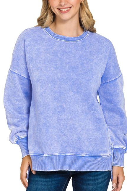 Acid Wash Fleece Hi-low Hem Pullover