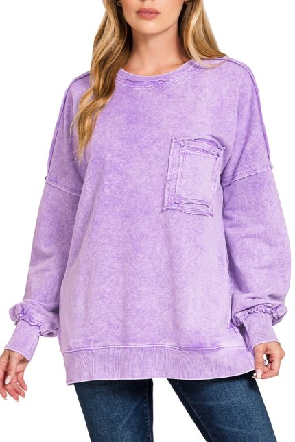 Halo Washed French Terry Exposed-seam Sweatshirt