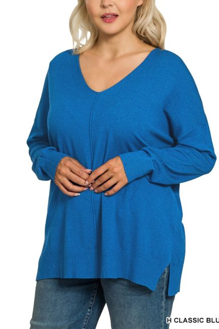 Plus Garment Dyed Front Seam Sweater
