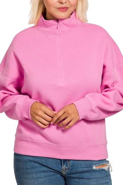Plus Fleece High Neck Half Zip Sweatshirts