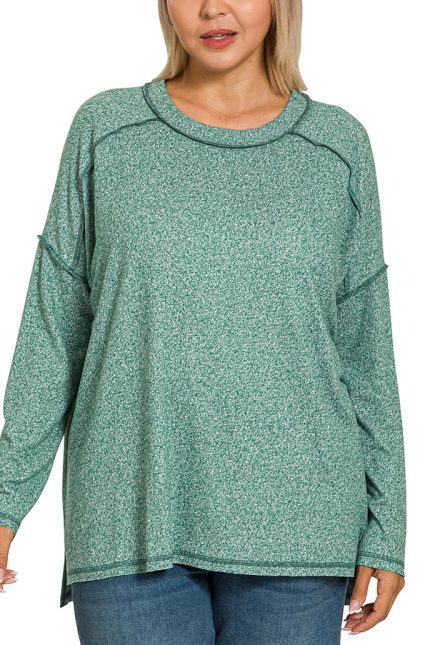 Plus Soft Melange Hacci Exposed Seam Hi-low Tee