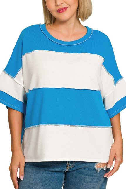 Plus French Terry Color Block Exposed Seam Top