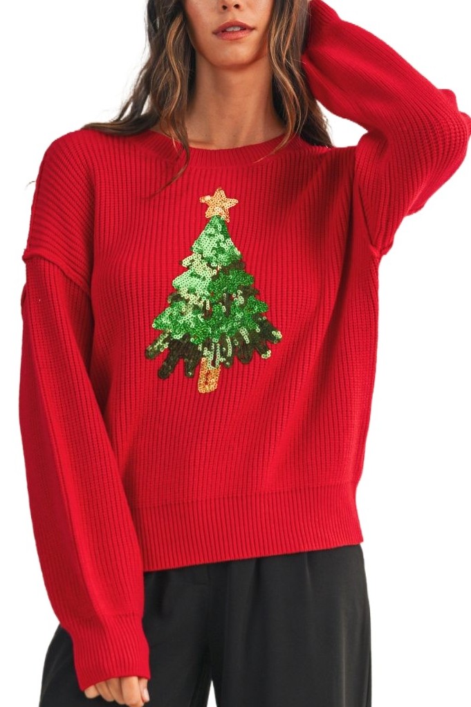 Christmas Tree Sequin Embellished Sweater