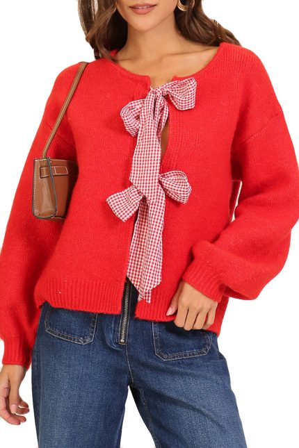 The Tilly Gingham Bow Tie Knit Sweater