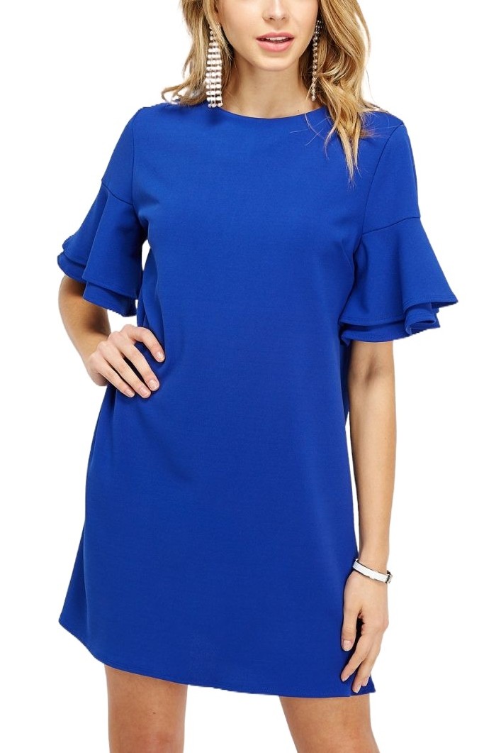 Double Ruffle Sleeve Shift Dress