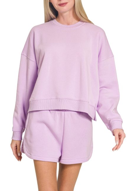 Fleece Long Sleeve Sweatshirts And Shorts Set