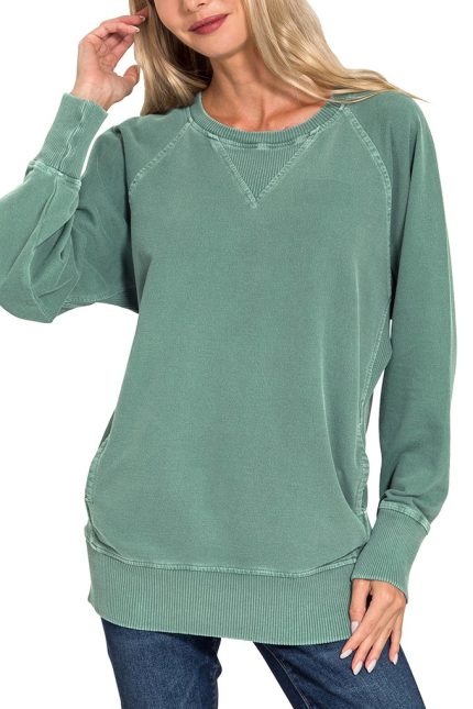 Pigment Dyed French Terry Pullover With Pockets