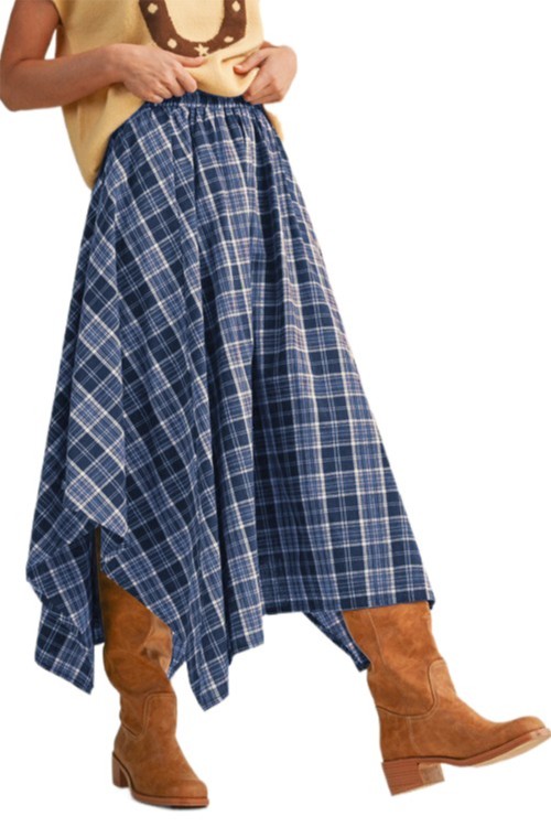 Plaid Unevenhem Midi Skirt