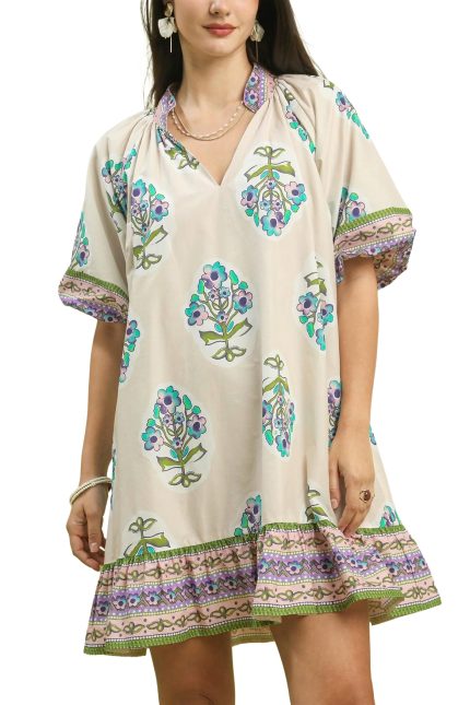Flower V-neck Printed Dress