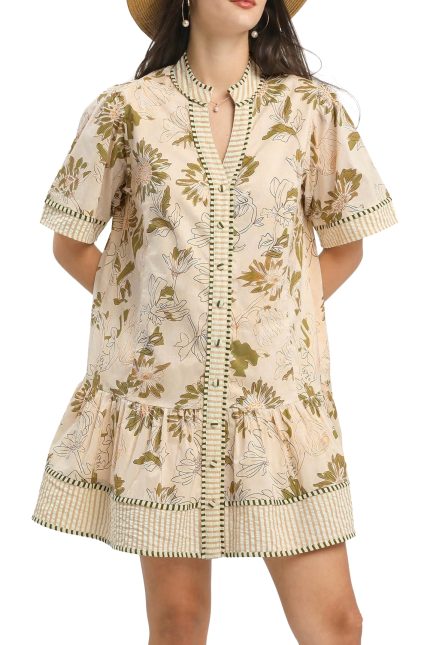 Botanical Print V-neck Dress