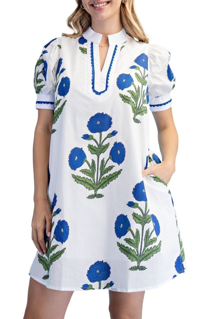 Floral Print Notch Neck Dress