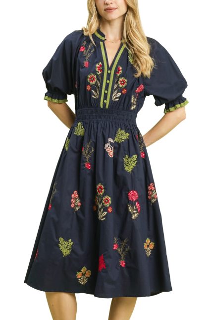 Embroidered Tiered Midi Dress