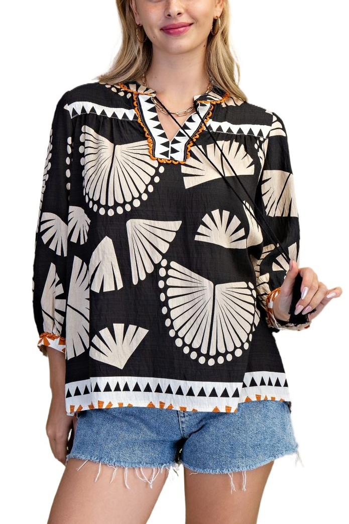 Printed 3/4 Length Sleeve Blouse