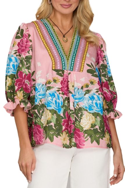 Print V Neck Top