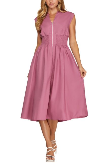 Smocked Waist Midi Dress