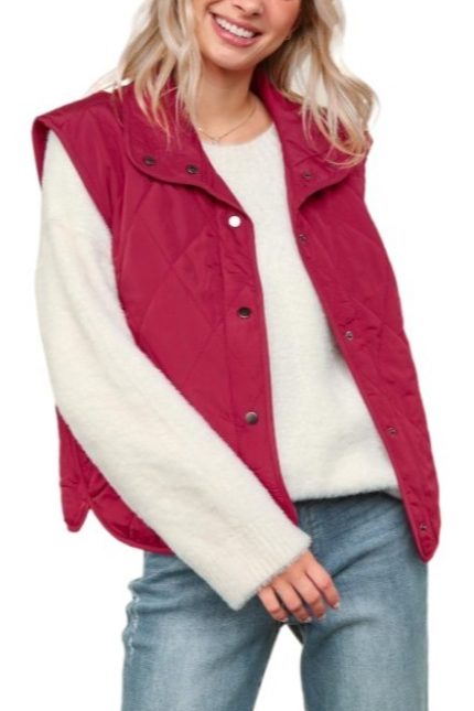 Plus Quilted Puffer Vest Jacket W/ Fully Lining