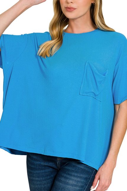 Oversized Ribbed Round Neck Short Sleeve Tee