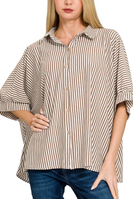 Oversized Stripe Button Down Shirts