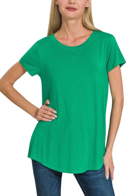 Flowy Round Hem Rayon Short Sleeve Top