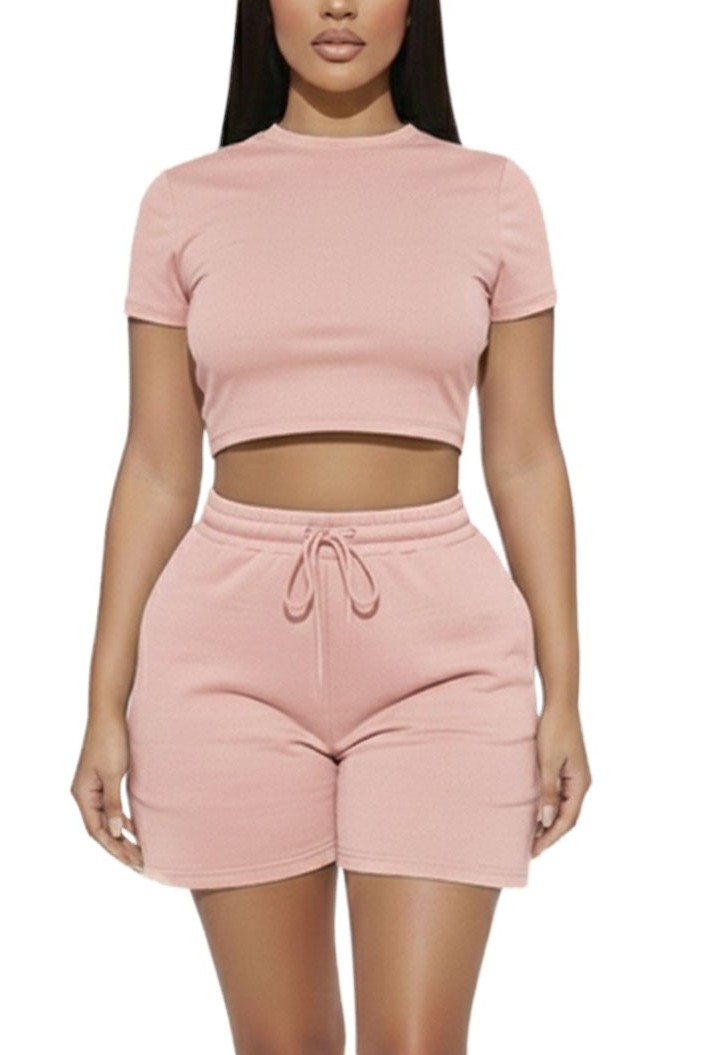 Fitted Crop Tee & Adjustable Drawstring Shorts Set