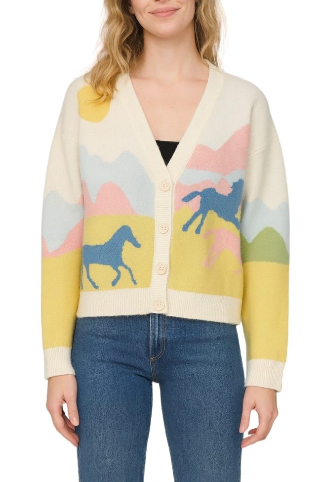 Pastel Horse Landscape Cardigan
