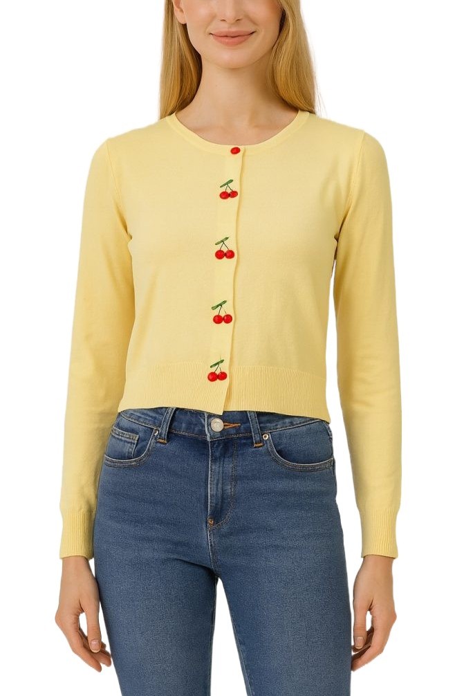 Cherry Button Embroidery Cardigan
