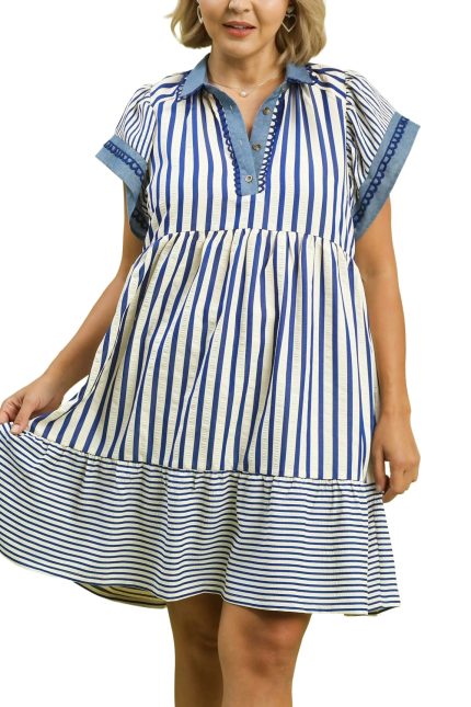 Plus Mixed Stripe Flutter Sleeve Top