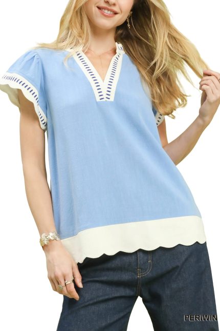 Contrast Scallop Trim Top