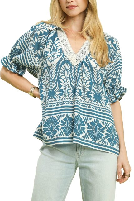 Two Tone Boarder Print Top