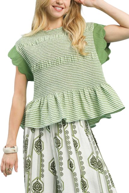 Stripe Ruffle Sleeve Peplum Top