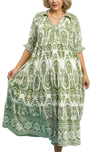 Two Tone Boarder Print Midi Dress