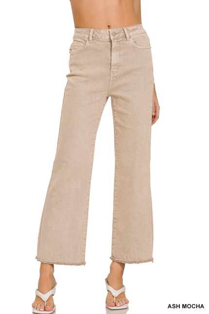 Acid Washed High Waist Frayed Hem Bootcut Pants