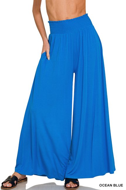 Smocked Waist Wide Leg Palazzo Pants