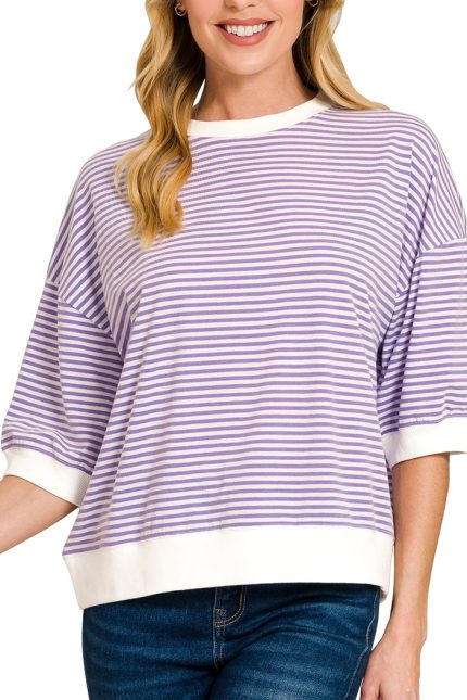 Striped Contrast Trim Banded Bottom Top