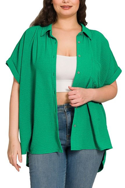 Plus Woven Air Flow Button Down Shirts