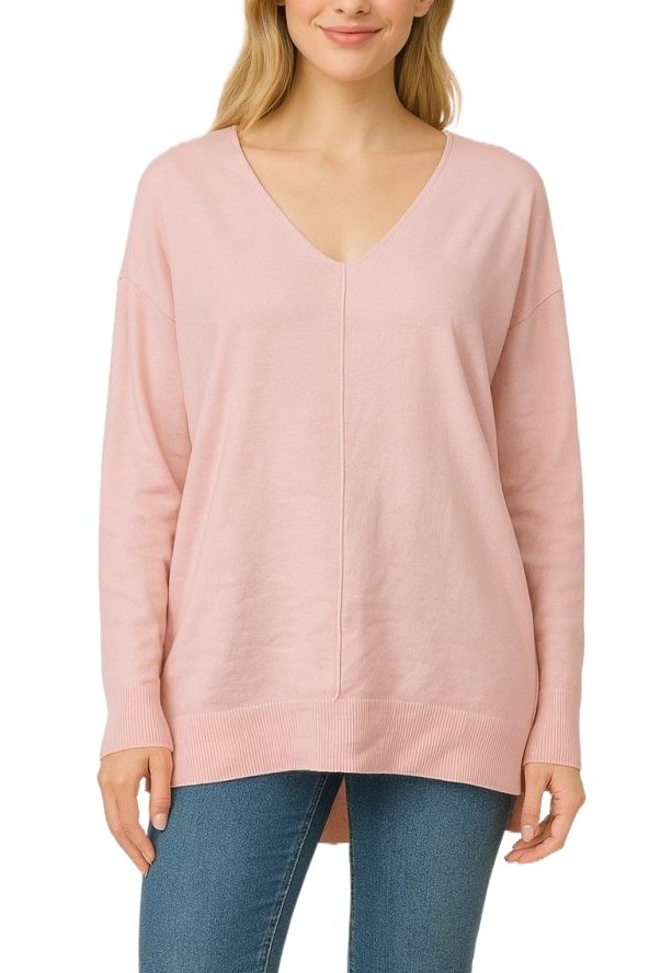 Long V-neck Sweater With Front Seam