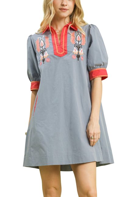 Embroidered Contrast Trim Tunic Dress