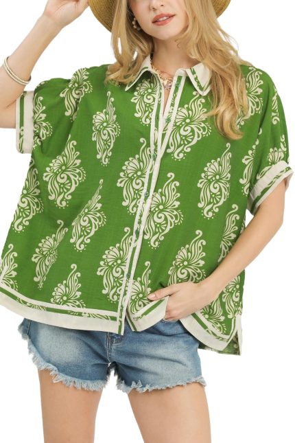 Abstract Print Button-front Blouse