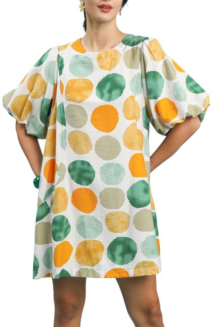 Abstract Dot Bubble Sleeve Tunic Dress