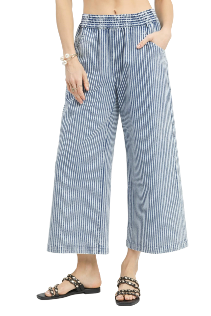 Stone Wash Stripe Wide-leg Pants