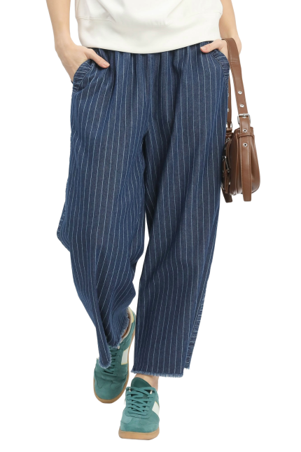 Denim Pinstripe Wide Leg Pants
