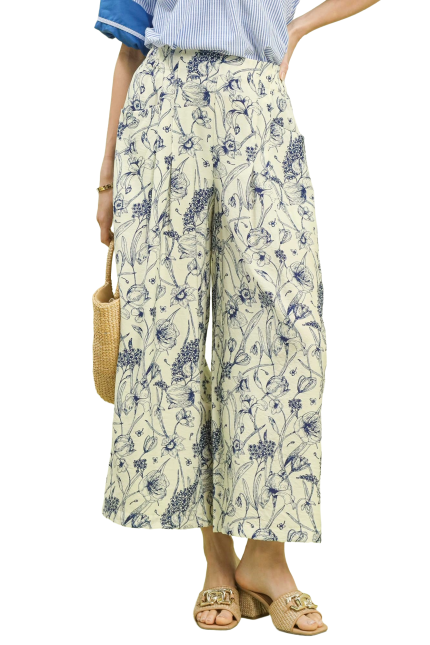 Two Tone Floral Print Pants