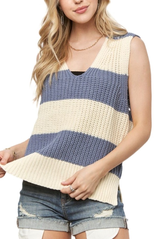 Sleeveless Stripe Knit Sweater Top