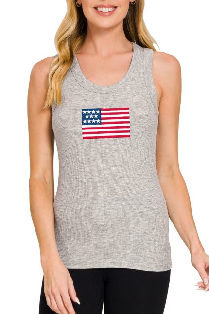 Ribbed American Flag Scoop Neck Tank Top