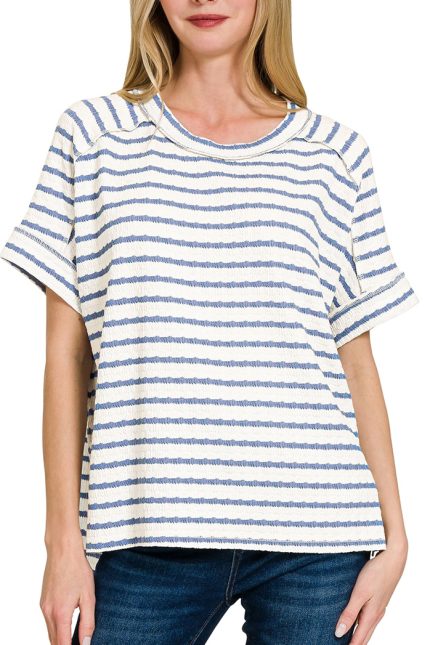 Stripe Jacquard Round-neck Box Tee