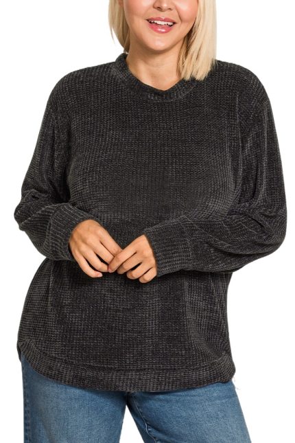 Plus Chenille Waffle Round Neck Sweater