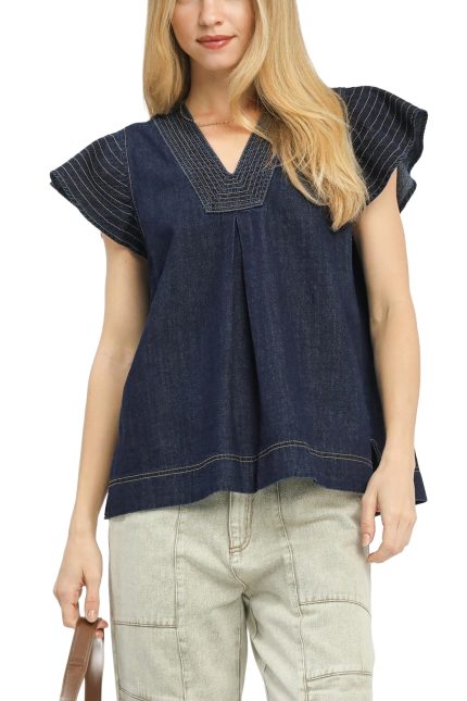 Cap Sleeve Denim Top